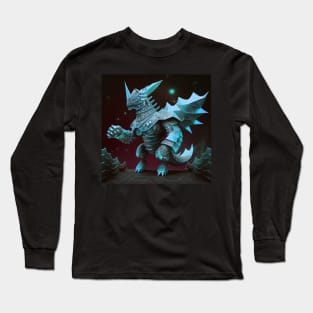 blue gold armored titan kaiju dragon ecopop in fractal design Long Sleeve T-Shirt